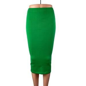 Zara Women's Green High Waisted Fitted Stretch Knit Midi Pencil Skirt Size M/L